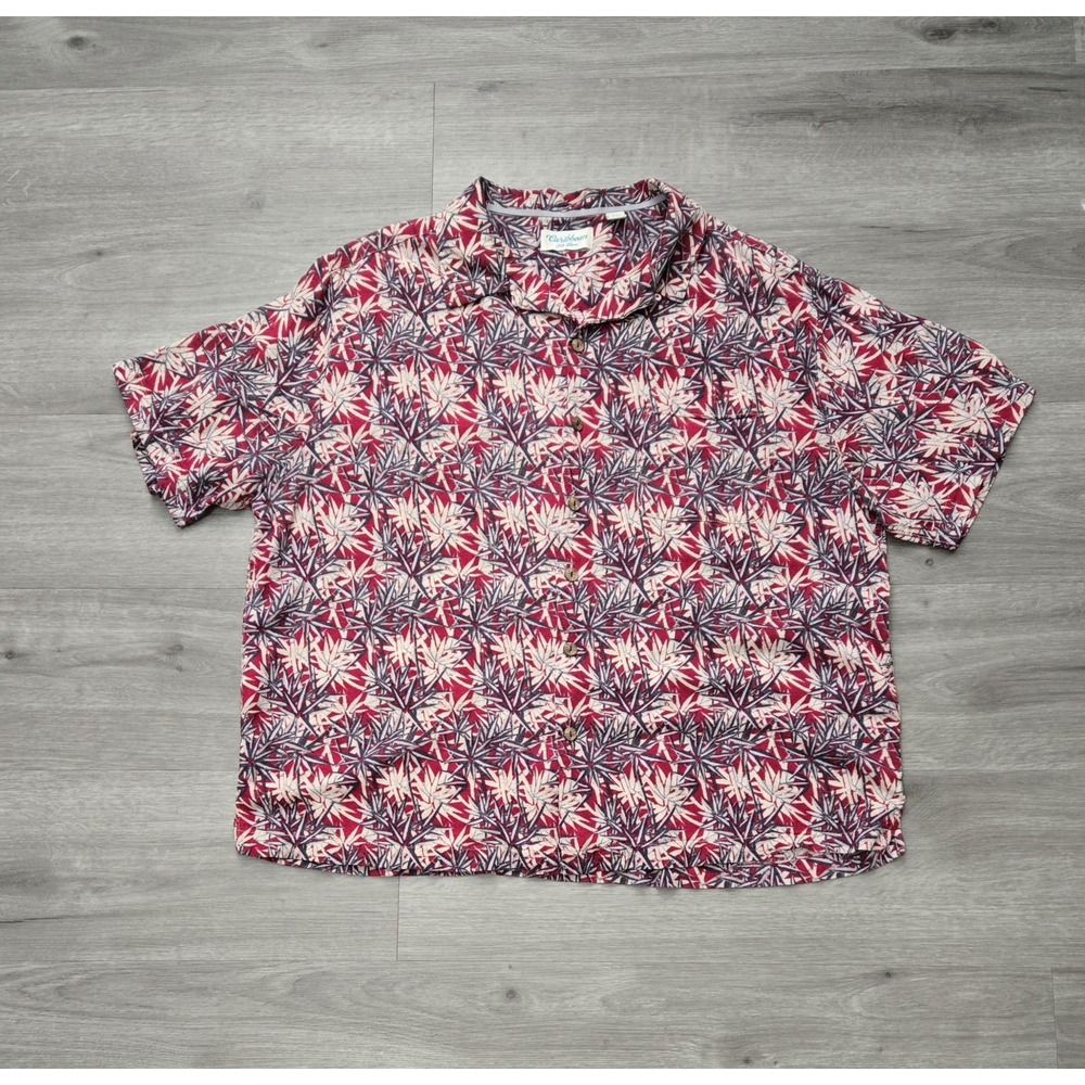 Men's Caribbean Silk‎ Blend Red Hawaiian Button Short Sleeve Shirt Size 2XB